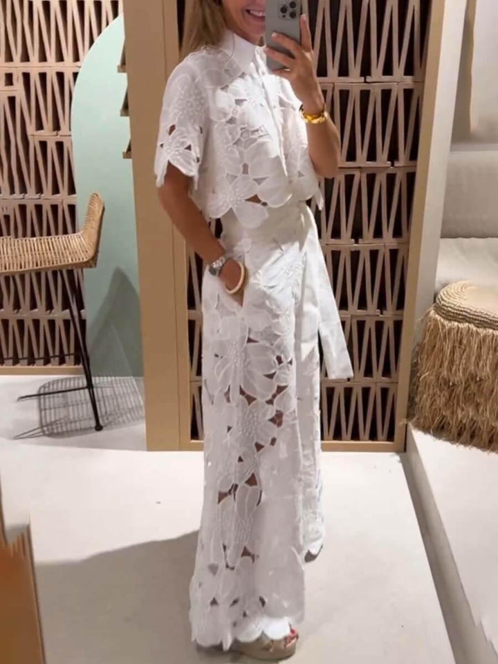 Isabella Floral Embroidery Hollow Suit