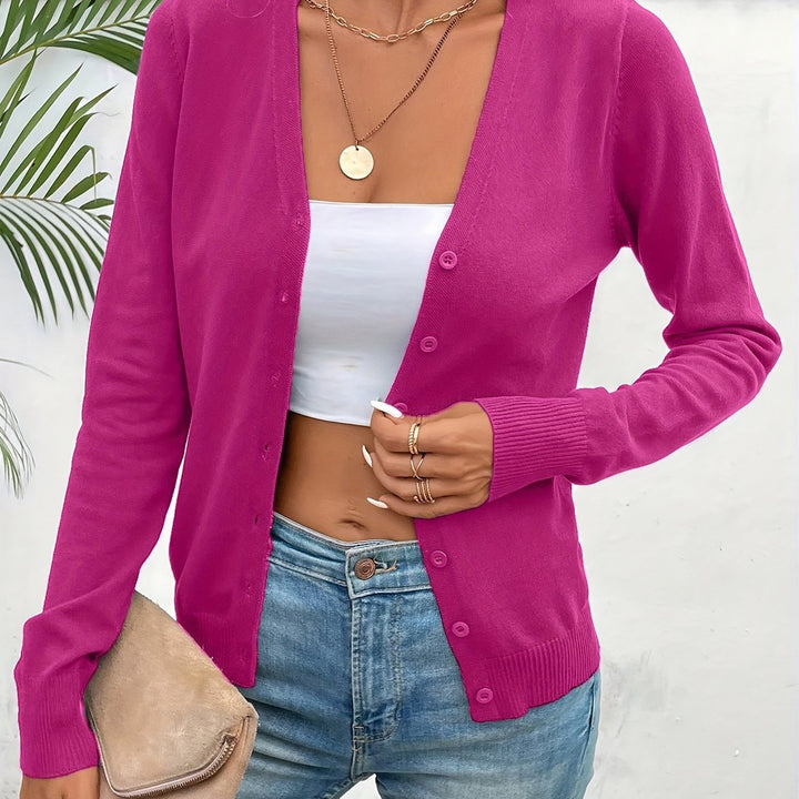 Women's Button-Up Cardigan V-Neck Long Sleeve Ribbed Knit Casual Sweater