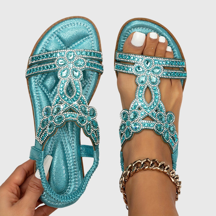 Rhinestone Embellished Boho Flat Sandal - Vacation Resort
