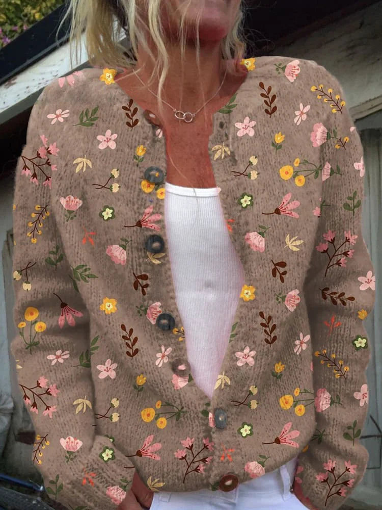 Women's Embroidered Floral Cardigan – Button Front Long Sleeve Knit Cardigan