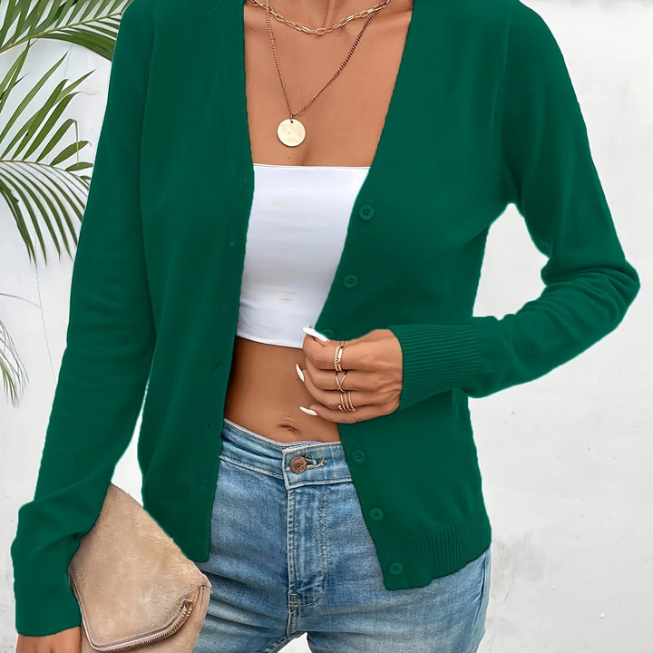 Women's Button-Up Cardigan V-Neck Long Sleeve Ribbed Knit Casual Sweater
