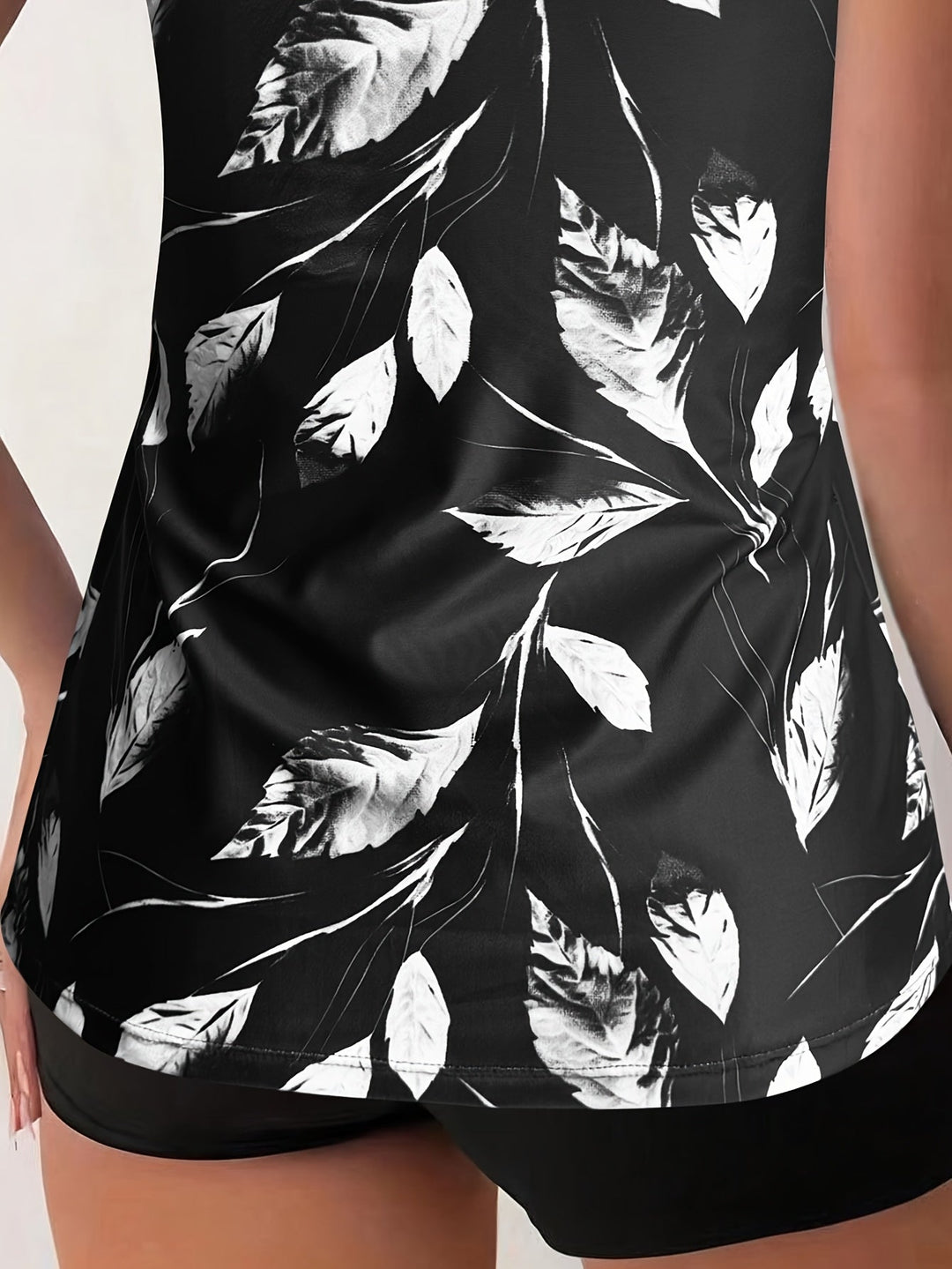 LILY | BLACK & WHITE LEAF PRINT TANKINI SET