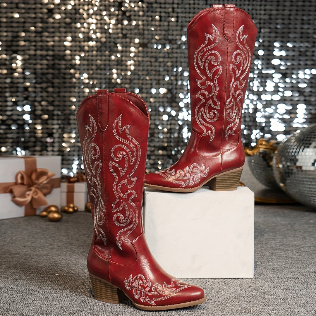 Marisol | Women's Embroidered Knee-High Western Cowboy Boots with Block Heel