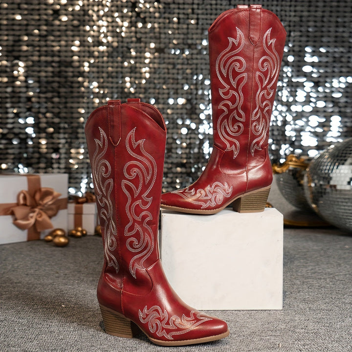 Marisol | Women's Embroidered Knee-High Western Cowboy Boots with Block Heel