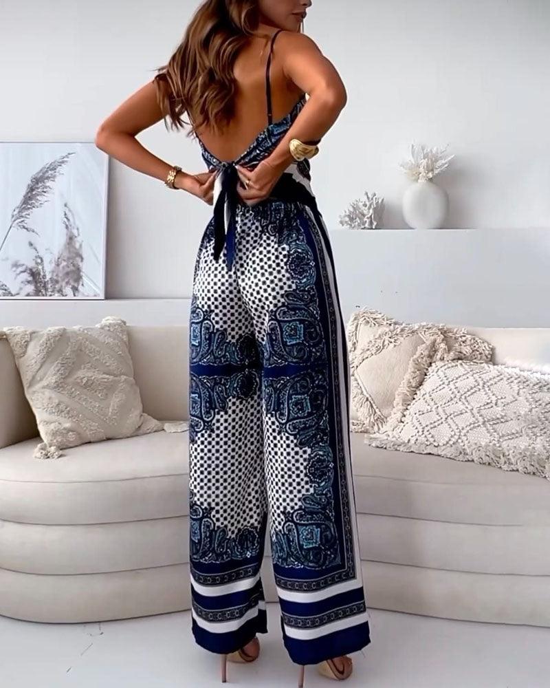 Lila Printed Lace-Up Vest & Pants Set