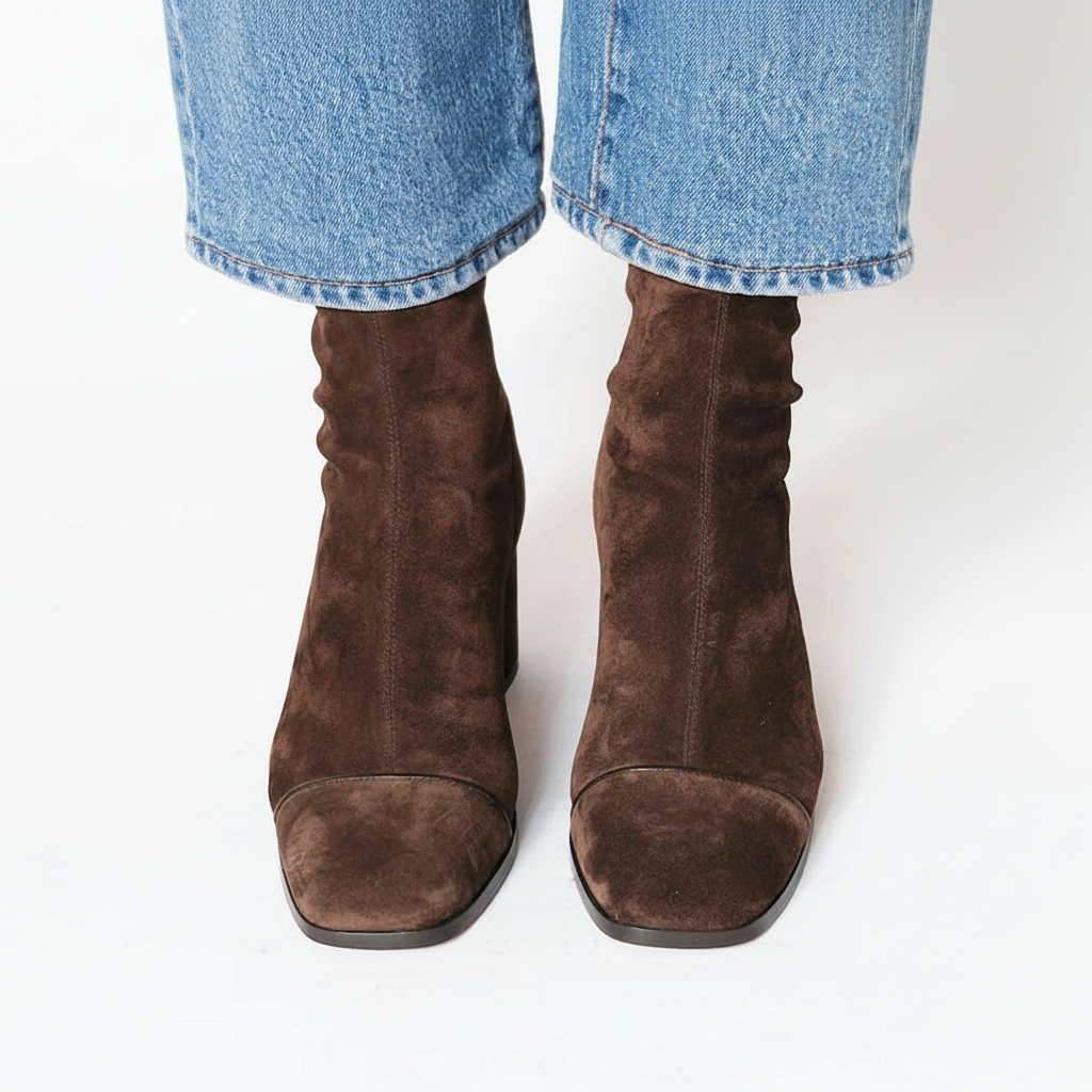 Lydia - Square Toe Suede Ankle Boots