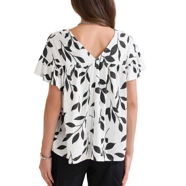 Matilda | V-Neck Flutter Sleeve Leaf Print Blouse for Women