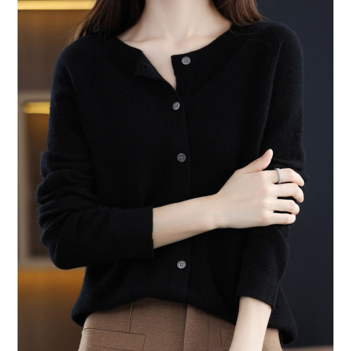 Women's Crew Neck Button Cardigan – Classic Long Sleeve Knit Layer
