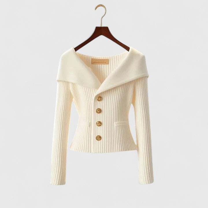 Women's Ribbed Knit Cardigan Asymmetric Foldover Neck Long Sleeve Button Front