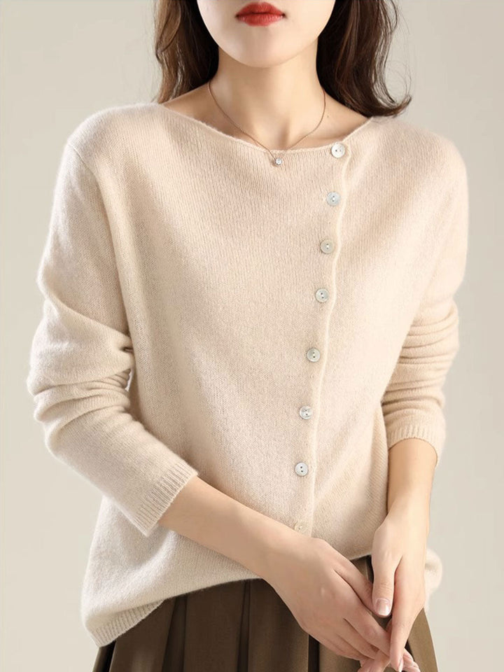 Women's Button-Front Cardigan Asymmetric V-Neck Long Sleeve Knit Casual