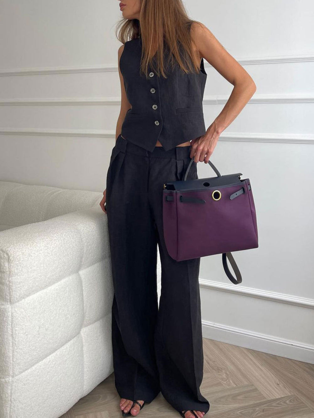Lila V-neck Pleated Wide-leg Pants Suit