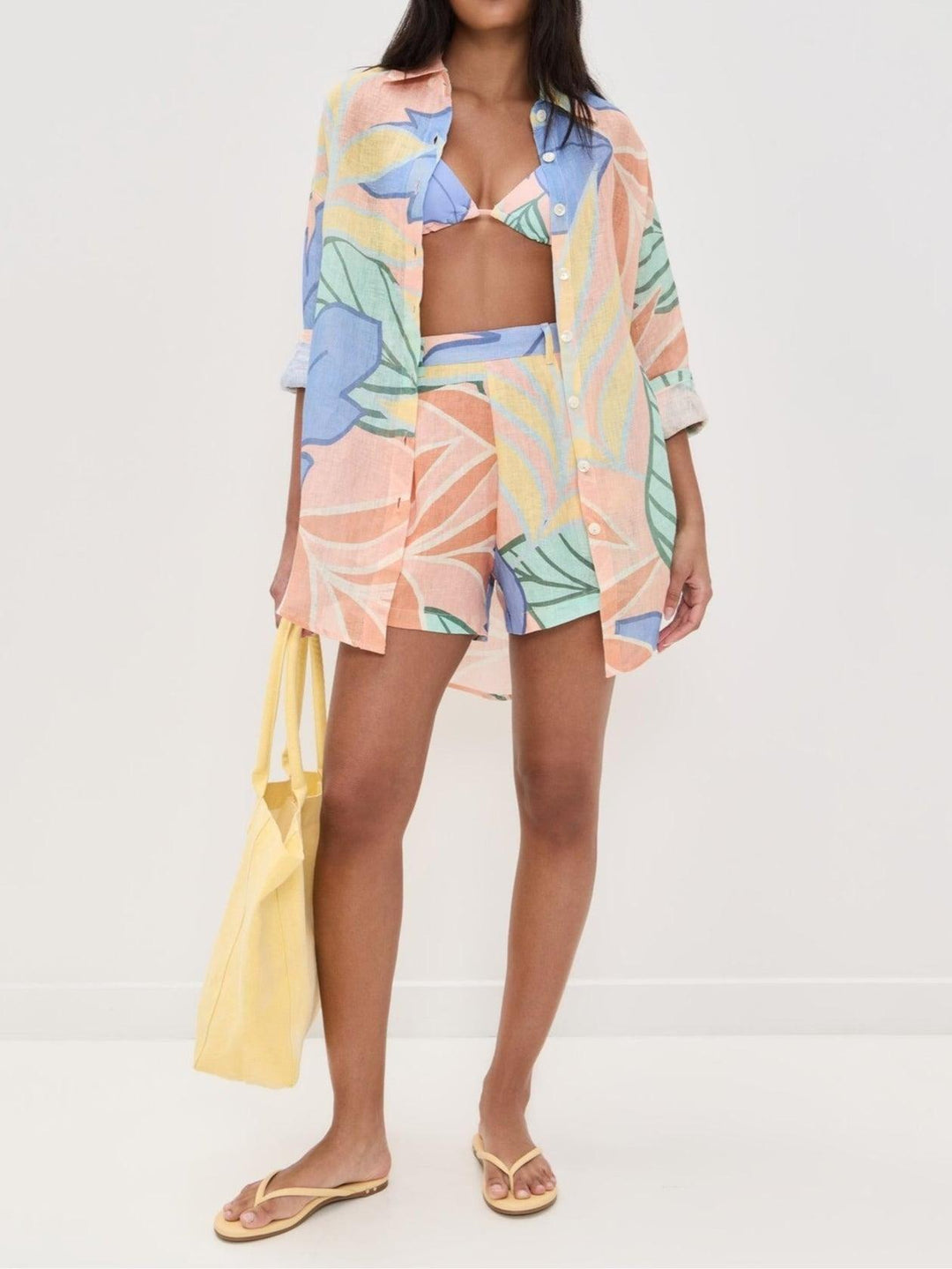 Diego Tropical Leaf Printed Short Set