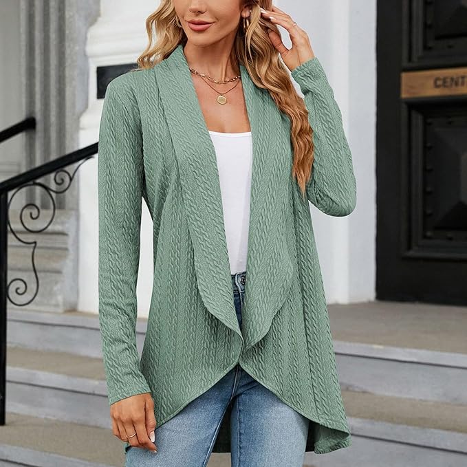 Women's Open Front Draped Cardigan Long Sleeve Textured Knit Casual
