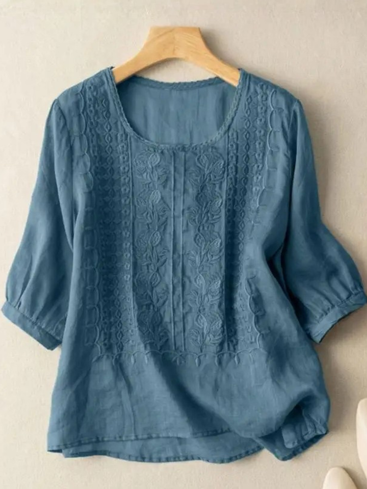 Lyric | Embroidered Blouse with Puff Sleeves for Women