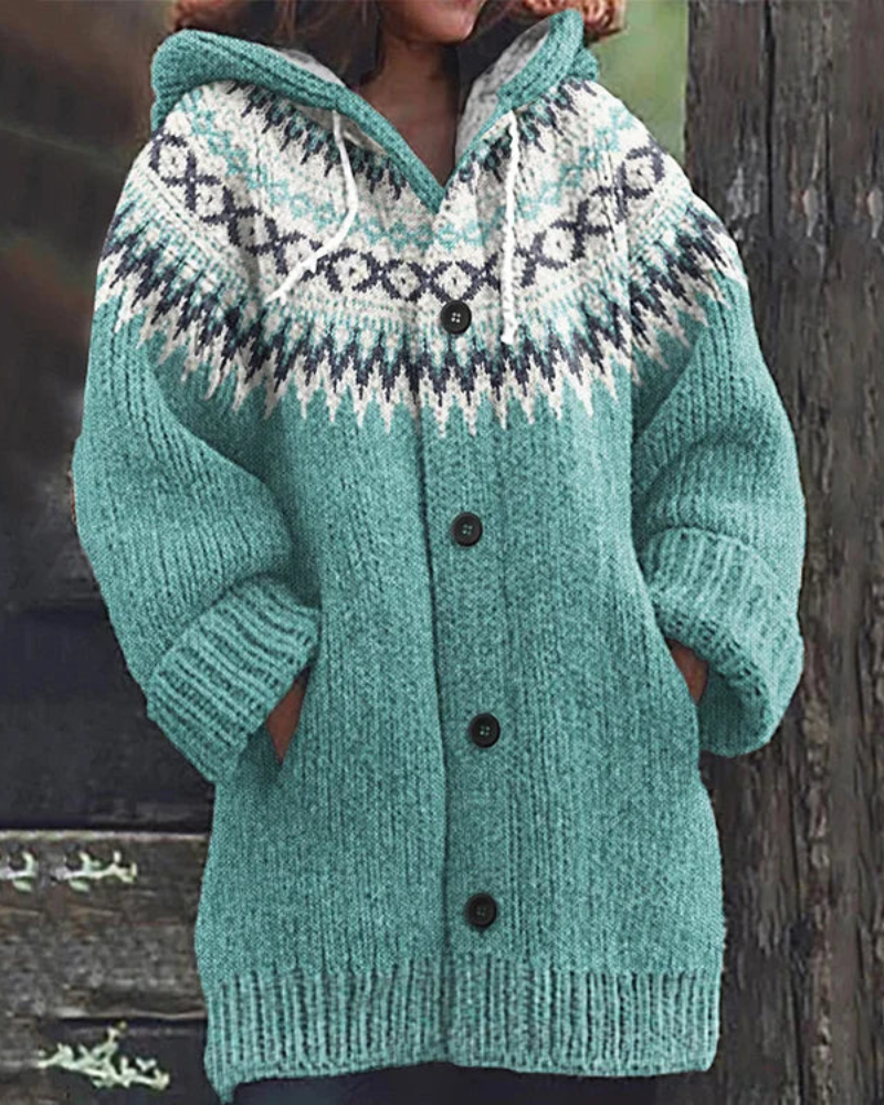 Women's Hooded Pocket Cardigan – Button Front Long Sleeve Knit Cardigan