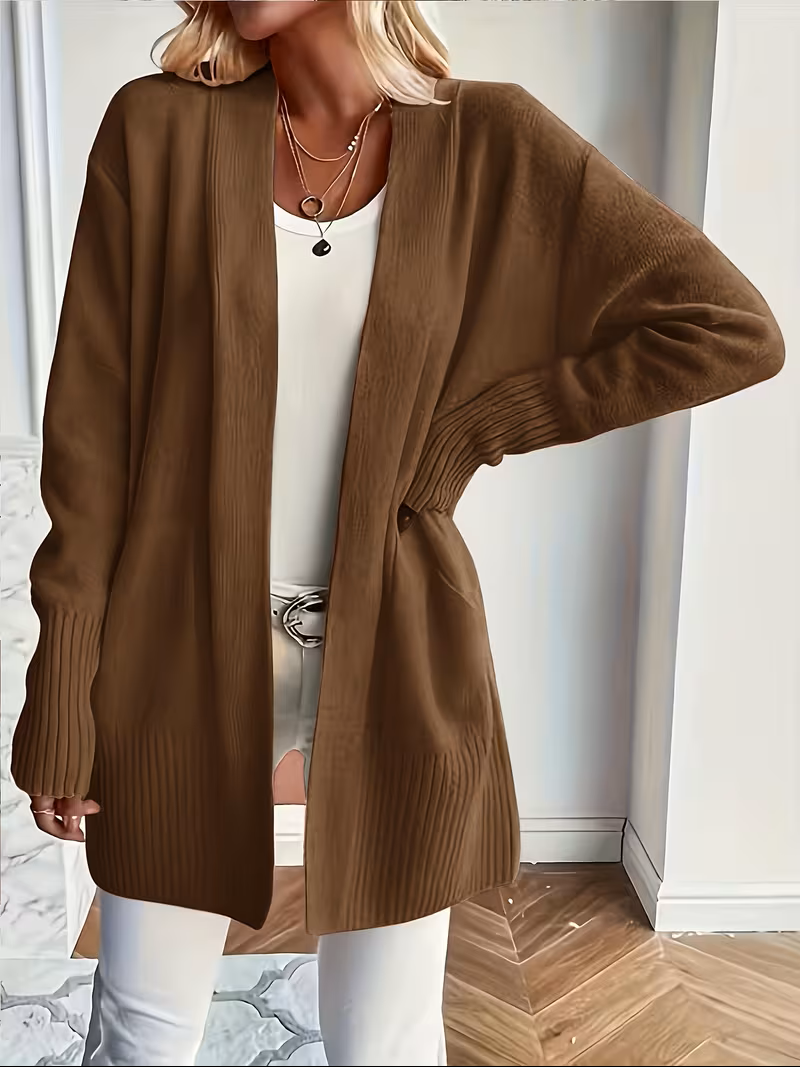 Women's Open Front Cardigan Long Sleeve Ribbed Knit Pockets Casual