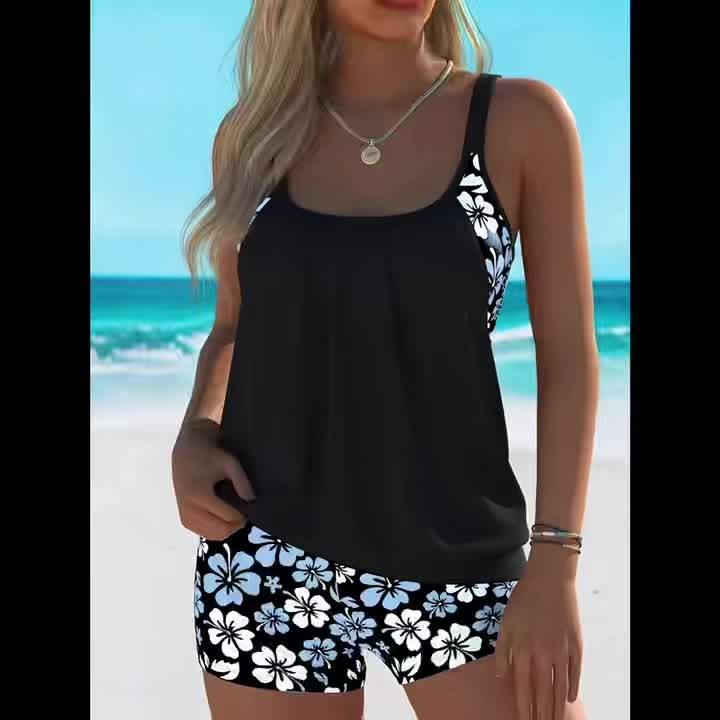 CHLOE | BLUE FLORAL TANKINI SET