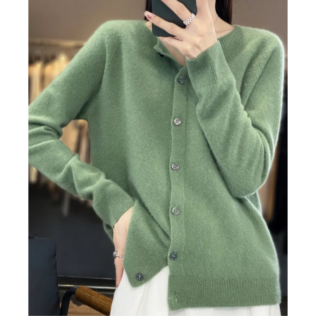 Women's Crew Neck Button Cardigan – Classic Long Sleeve Knit Layer