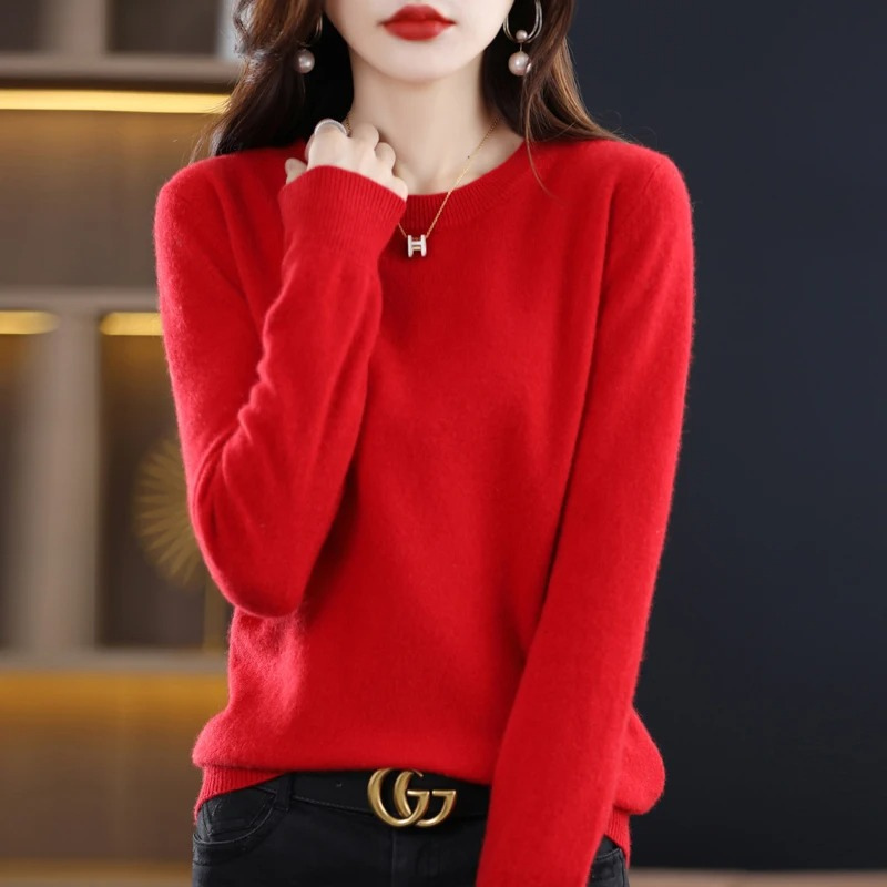 Women's Relaxed Crew Neck Knit Sweater – Soft Long Sleeve Pullover