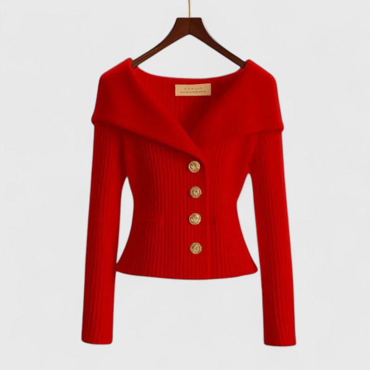 Women's Ribbed Knit Cardigan Asymmetric Foldover Neck Long Sleeve Button Front