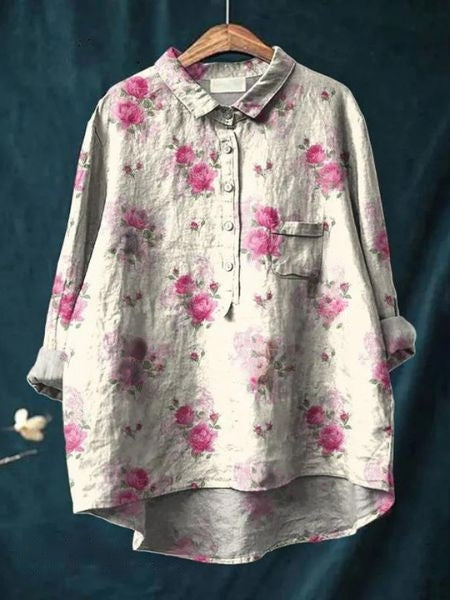 Caroline | Floral Oversized Collar Blouse for Women