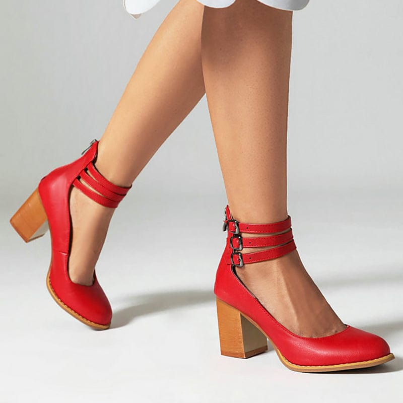 Women's Triple Buckle Block Heel Ankle Boots - Casual Footwear