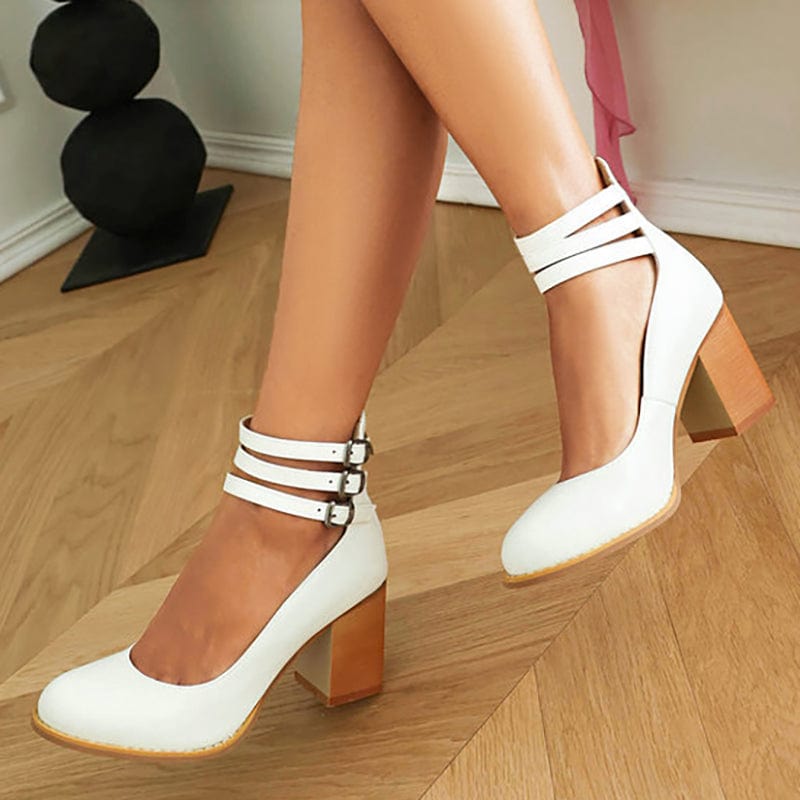 Women's Triple Buckle Block Heel Ankle Boots - Casual Footwear
