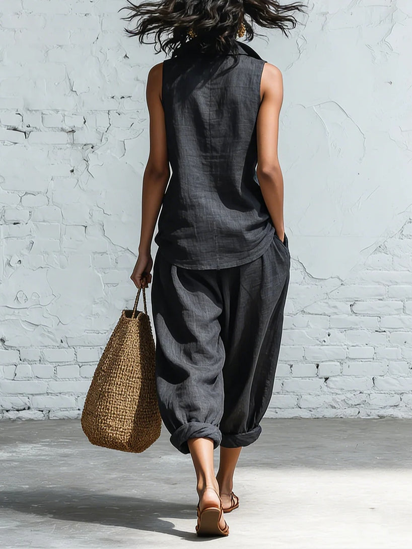 Sophia Collared Shirt and Wide-Leg Pants Set