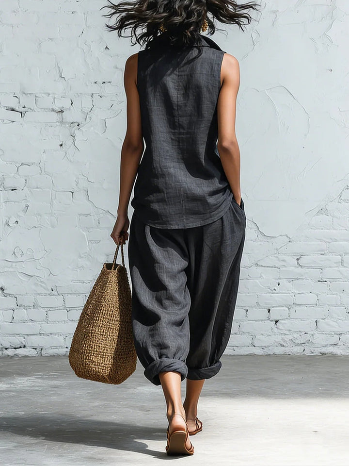 Sophia Collared Shirt and Wide-Leg Pants Set