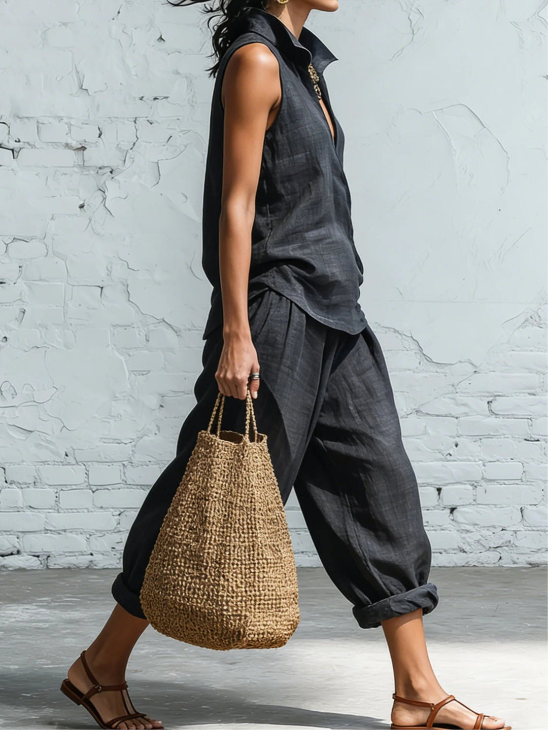 Sophia Collared Shirt and Wide-Leg Pants Set