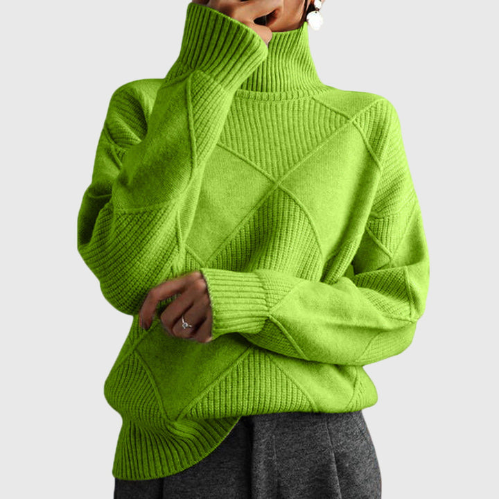Angela | Women's Roll Neck Sweater with Diagonal Seam Detail