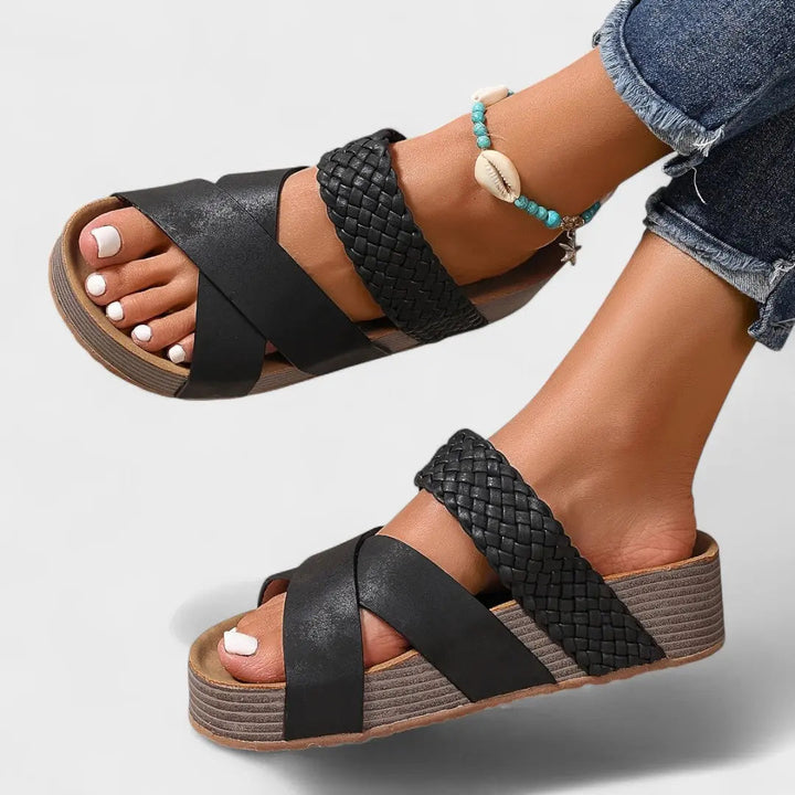 Alivia | Quilted Cross Strap Platform Sandals for Women