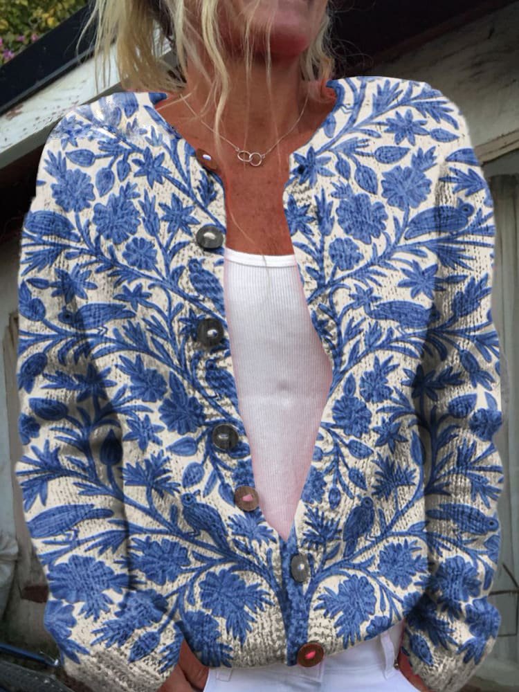 Women's Embroidered Floral Cardigan – Button Front Long Sleeve Knit Cardigan