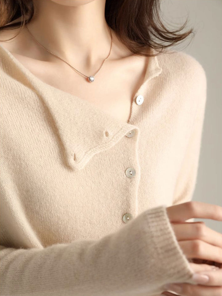 Women's Button-Front Cardigan Asymmetric V-Neck Long Sleeve Knit Casual