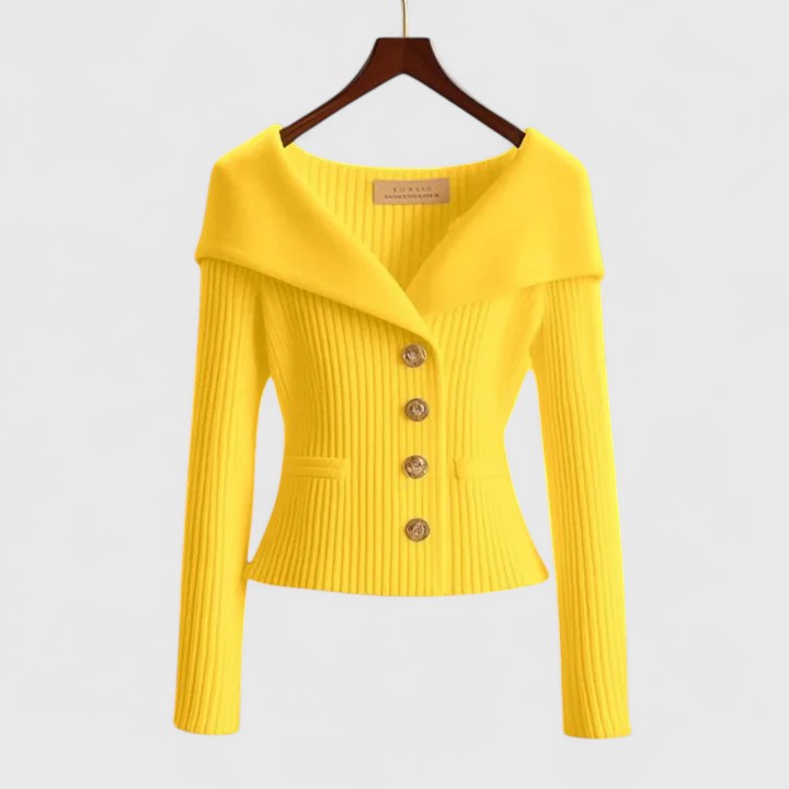 Women's Ribbed Knit Cardigan Asymmetric Foldover Neck Long Sleeve Button Front