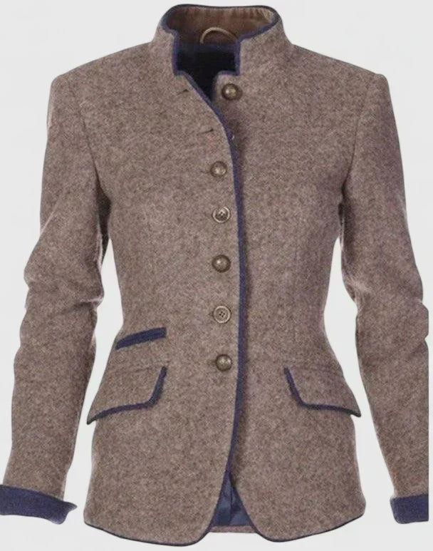 Women's Stand Collar Blazer Button Front Long Sleeve Slim Fit Casual Jacket