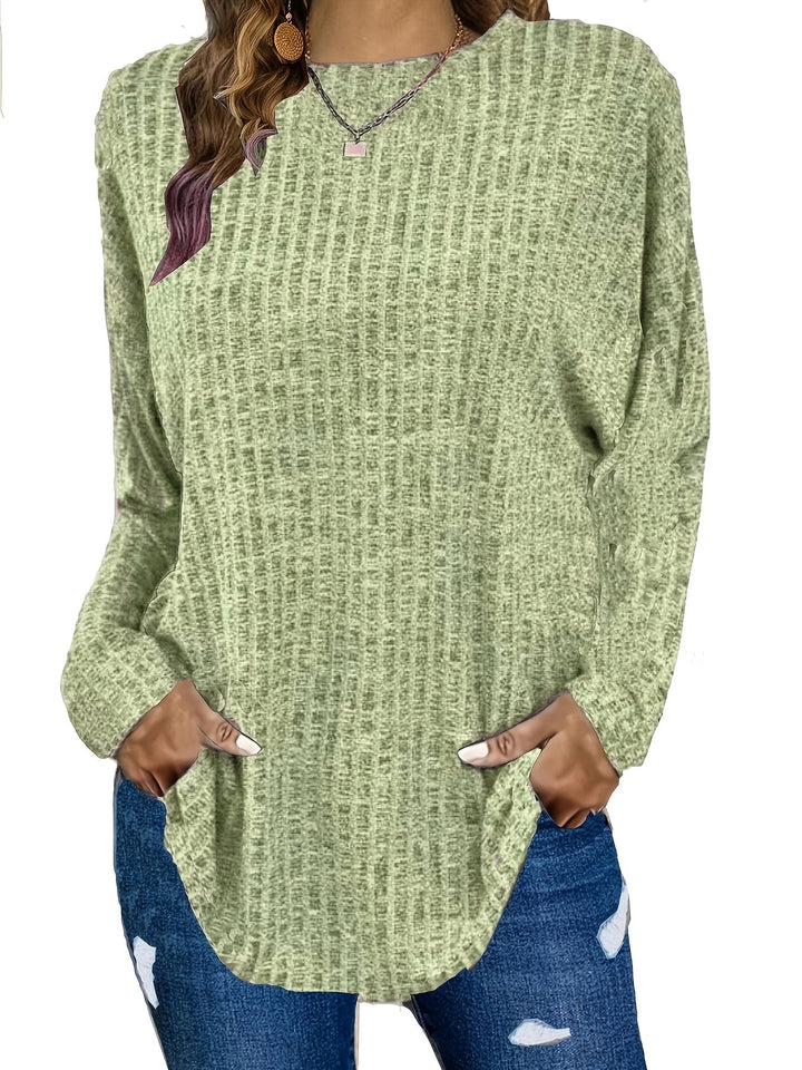 Marisol | Women's Waffle Knit Curved Hem Tunic Sweater