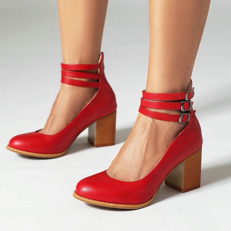Women's Triple Buckle Block Heel Ankle Boots - Casual Footwear