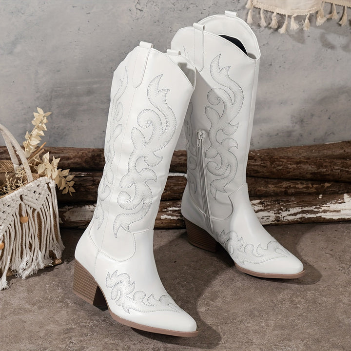 Marisol | Women's Embroidered Knee-High Western Cowboy Boots with Block Heel
