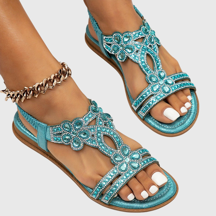 Rhinestone Embellished Boho Flat Sandal - Vacation Resort