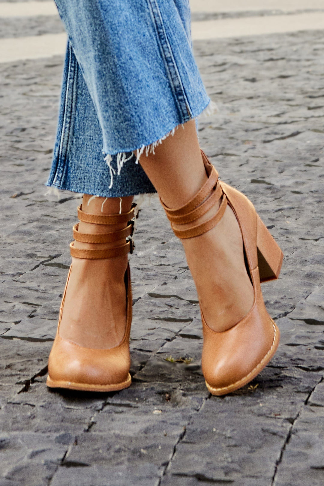 Johanna | Triple Buckle Block Heel Ankle Boots for Women