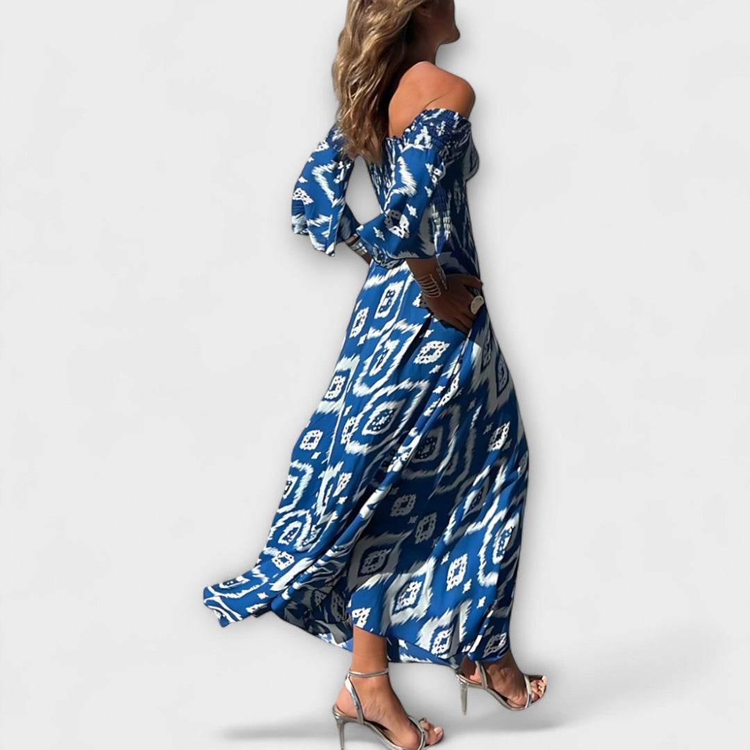 Bella - Off-Shoulder Dress with Ocean Flowers
