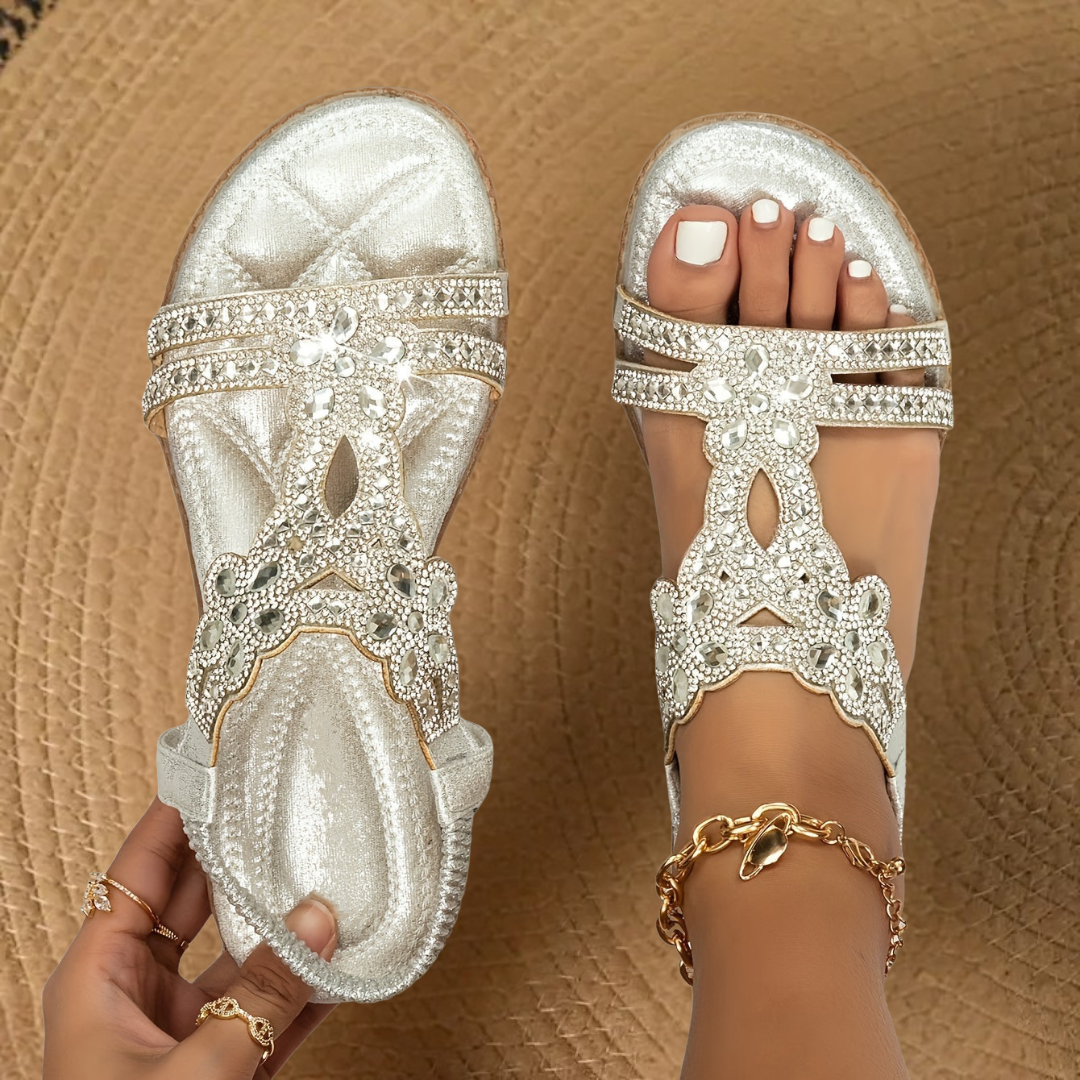 Estella | Flat Sandals with Rhinestones for Women