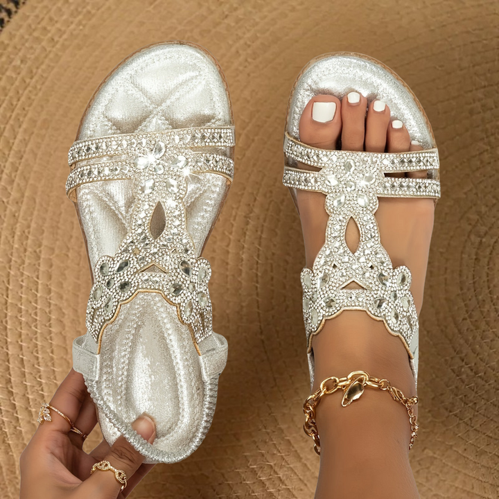 Estella | Flat Sandals with Rhinestones for Women