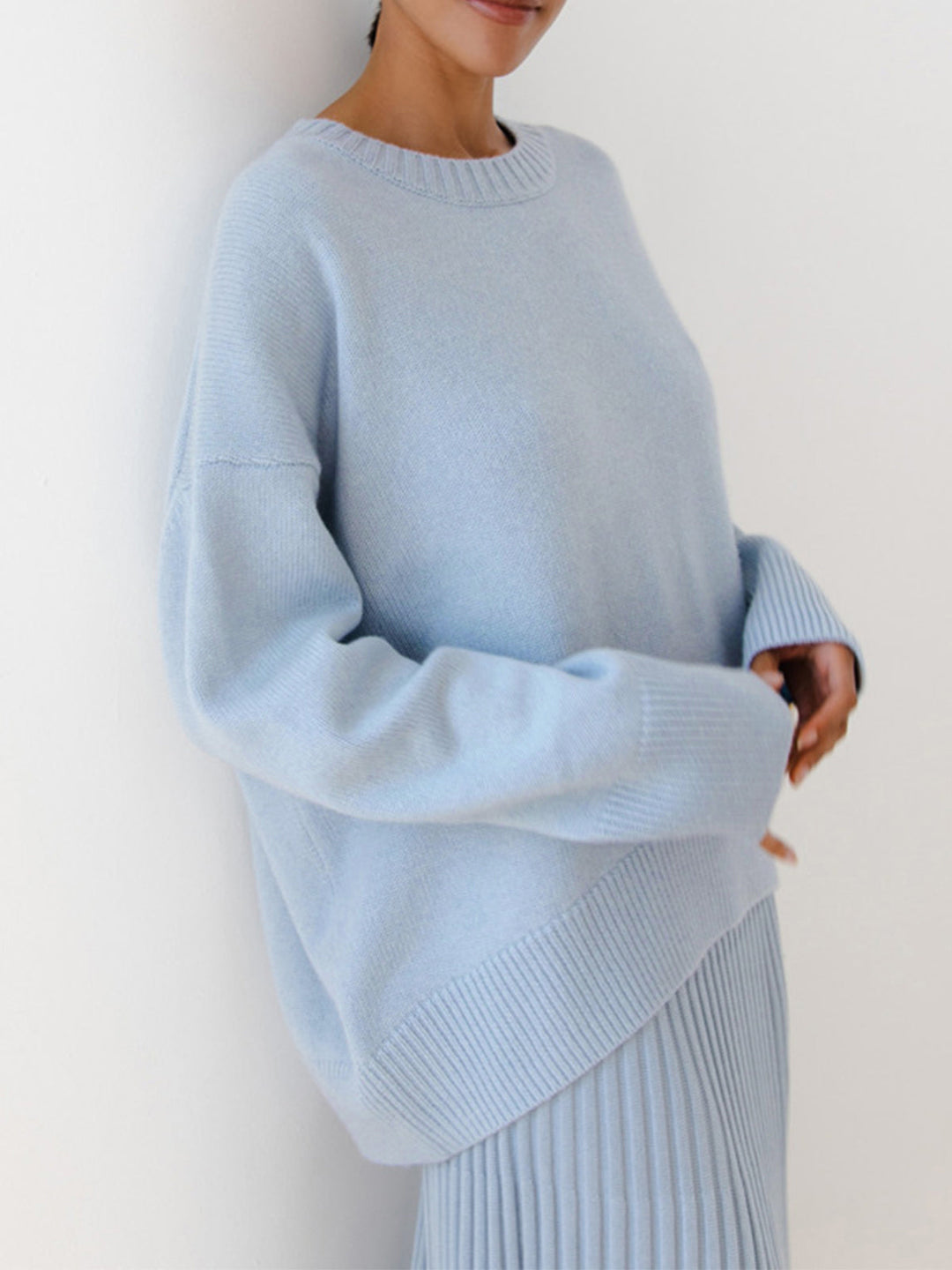 Women's Oversized Crew Neck Sweater – Relaxed Long Sleeve Knit Pullover