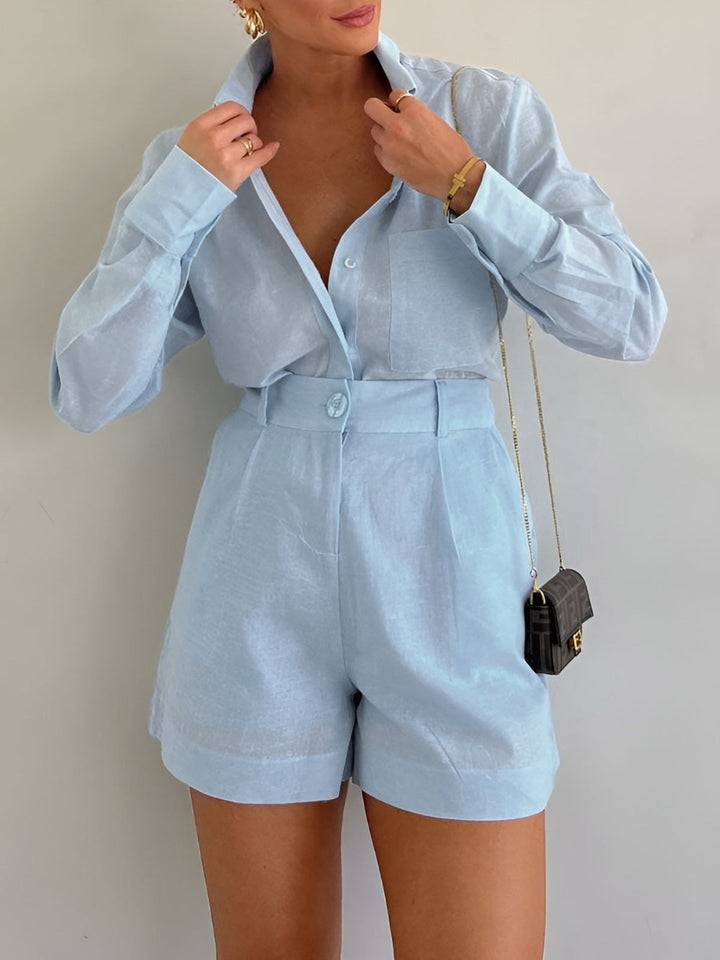 Lila Cotton and Linen Long Sleeve Shorts Set