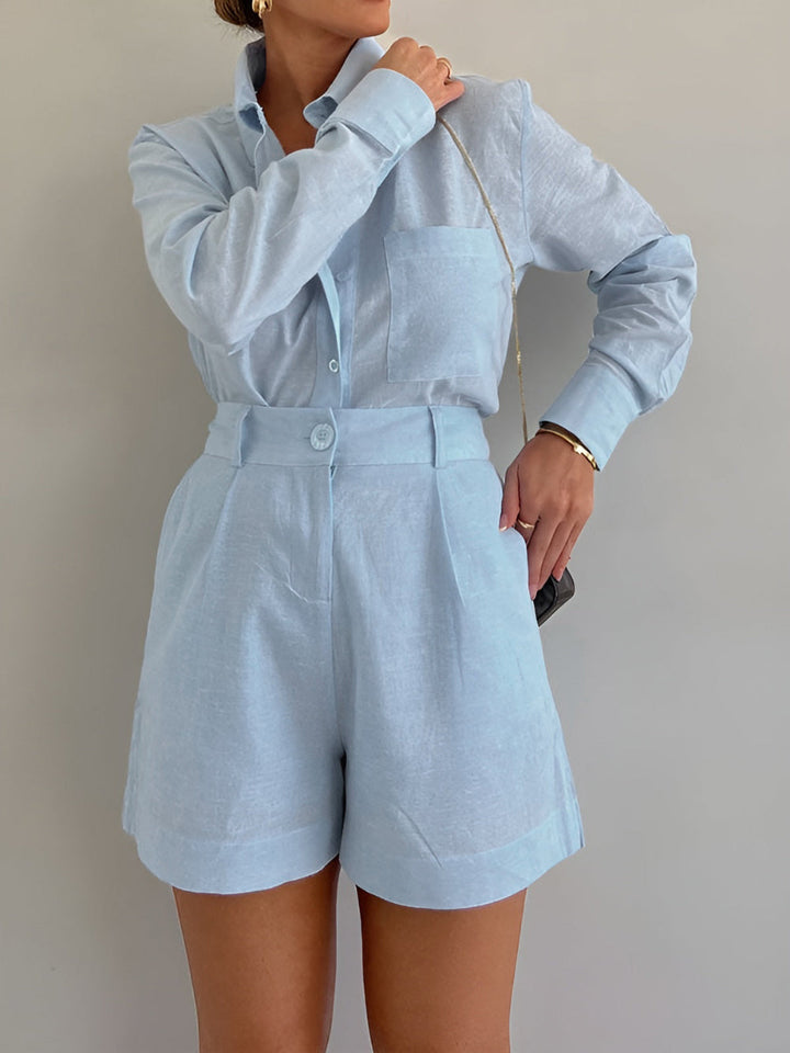 Lila Cotton and Linen Long Sleeve Shorts Set