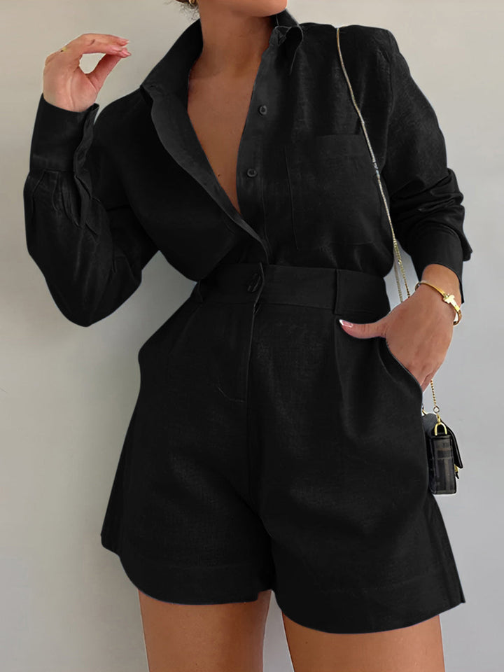 Lila Cotton and Linen Long Sleeve Shorts Set