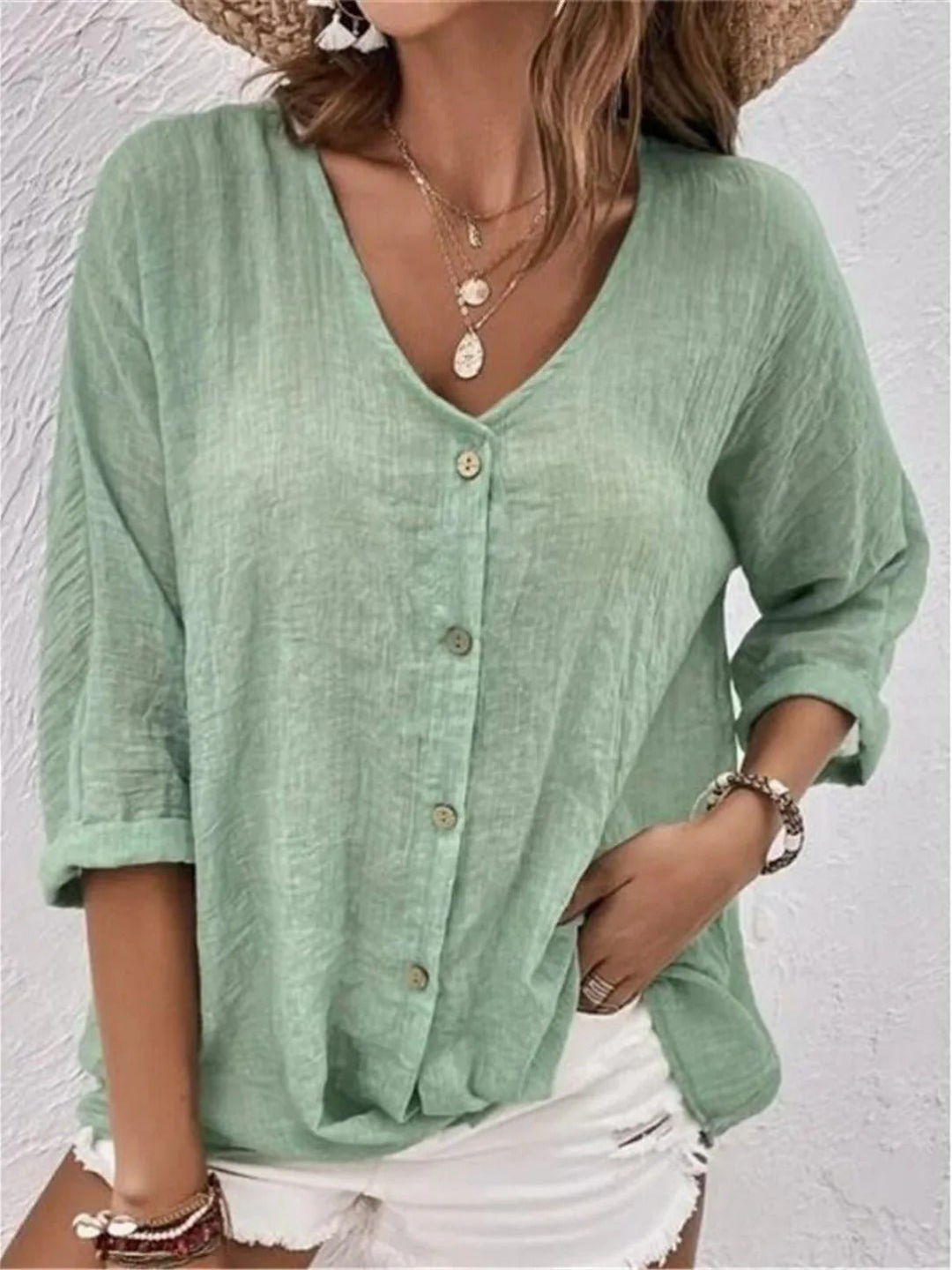 Brooklyn | V-Neck Button-Front Long Sleeve Blouse for Women