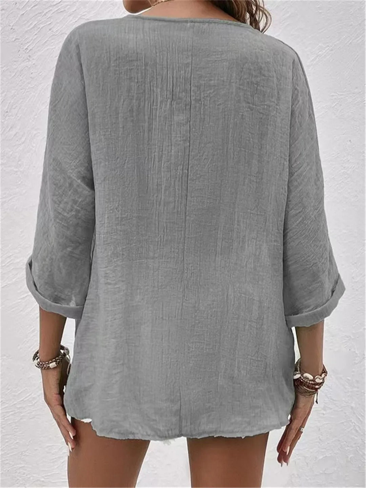 Brooklyn | V-Neck Button-Front Long Sleeve Blouse for Women